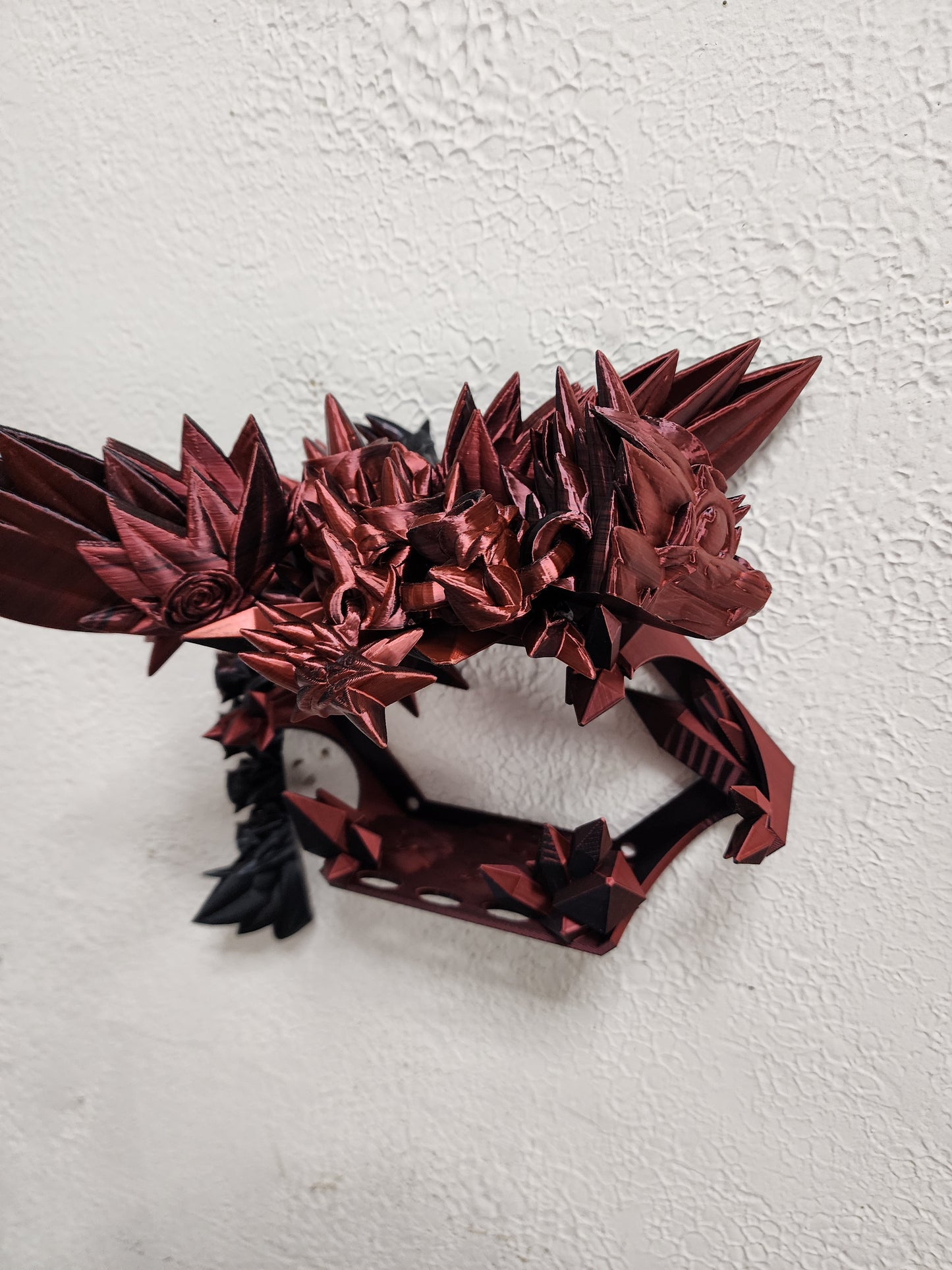 3D printed Rose Dragon with color matching wall mount.