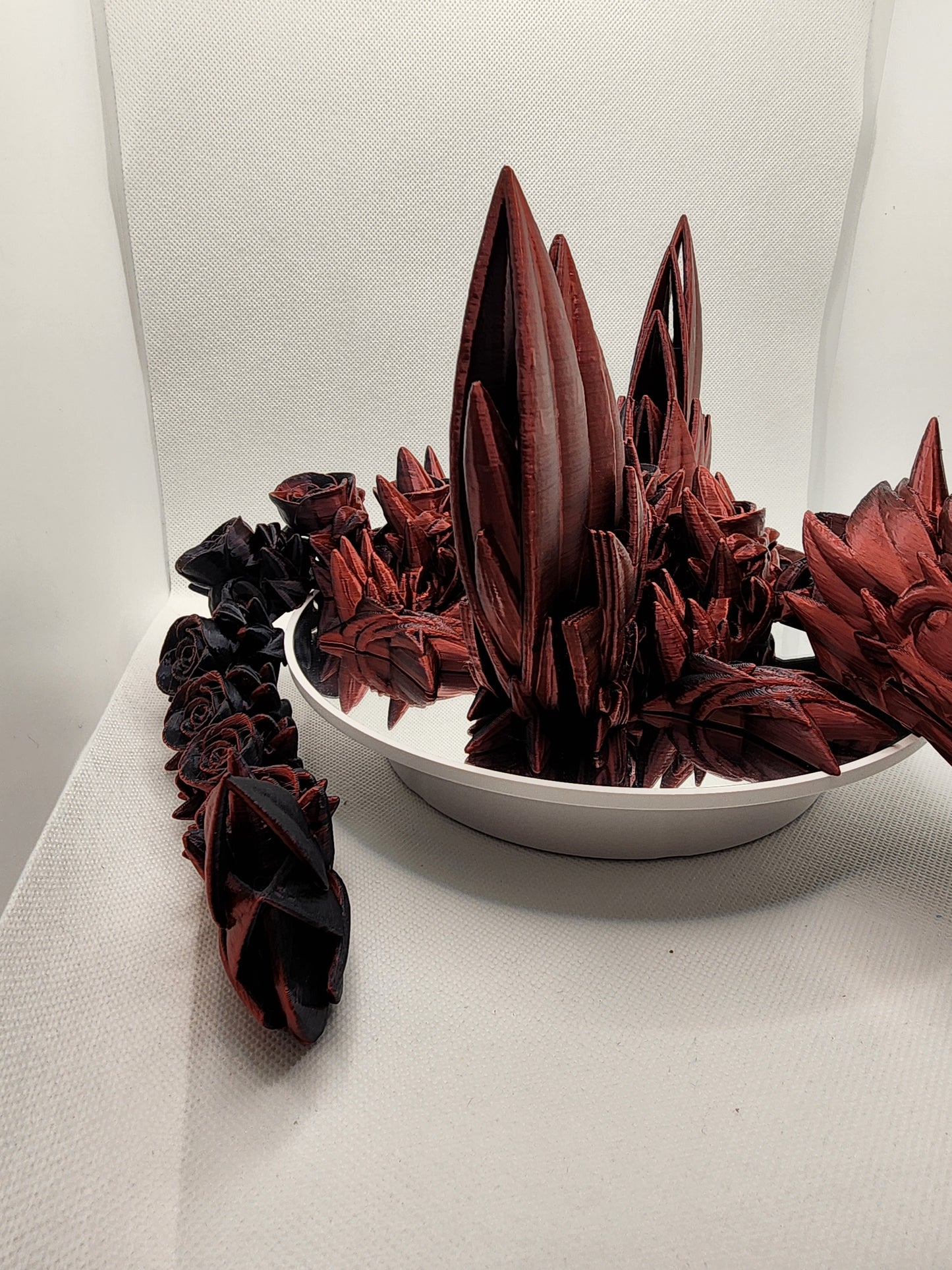 3D printed Rose Dragon with color matching wall mount.
