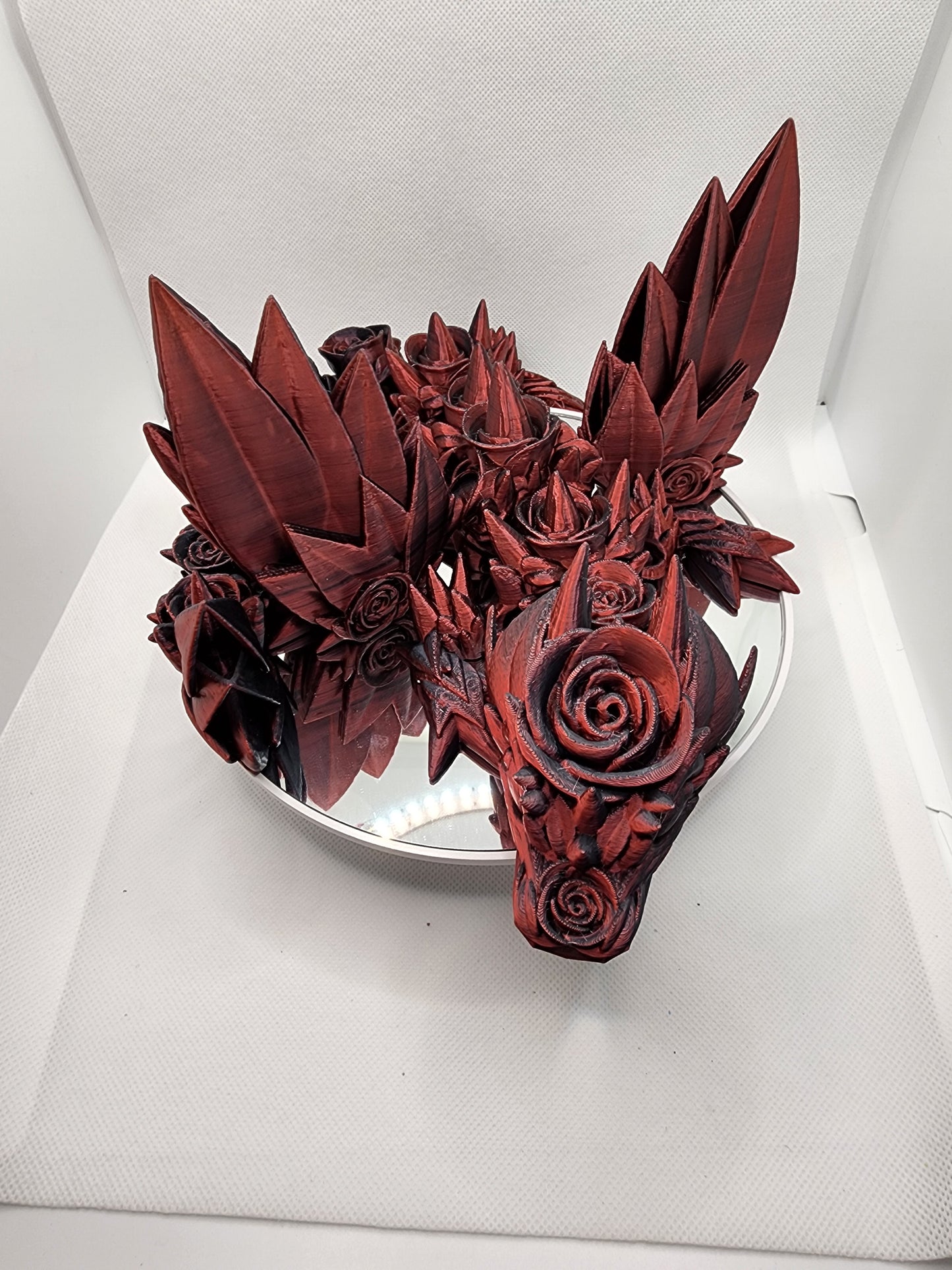 3D printed Rose Dragon with color matching wall mount.