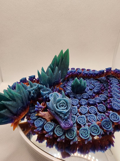 3D printed articulated extra long Rose Dragon with color matching wall mount.
