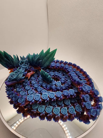 3D printed articulated extra long Rose Dragon with color matching wall mount.