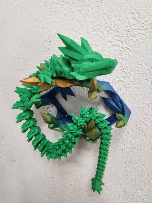 3D printed articulated heat color changing Crystal Dragon with custom wall mount.